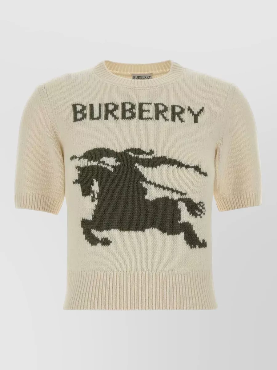 Burberry Wool Blend Sweater Crew Neck Graphic In Neutral
