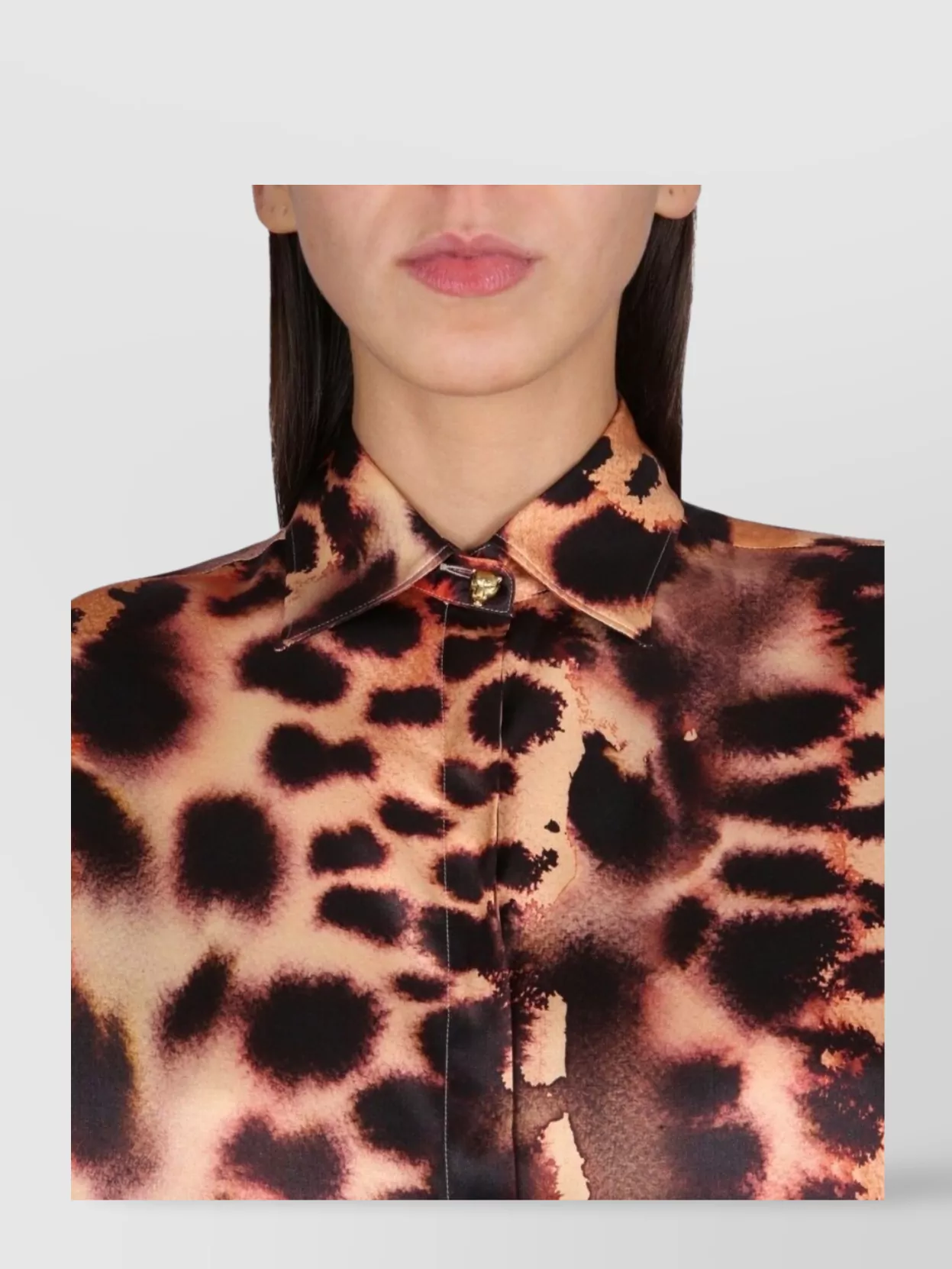 Roberto Cavalli Animal Print Collared Neck Satin Shirt
