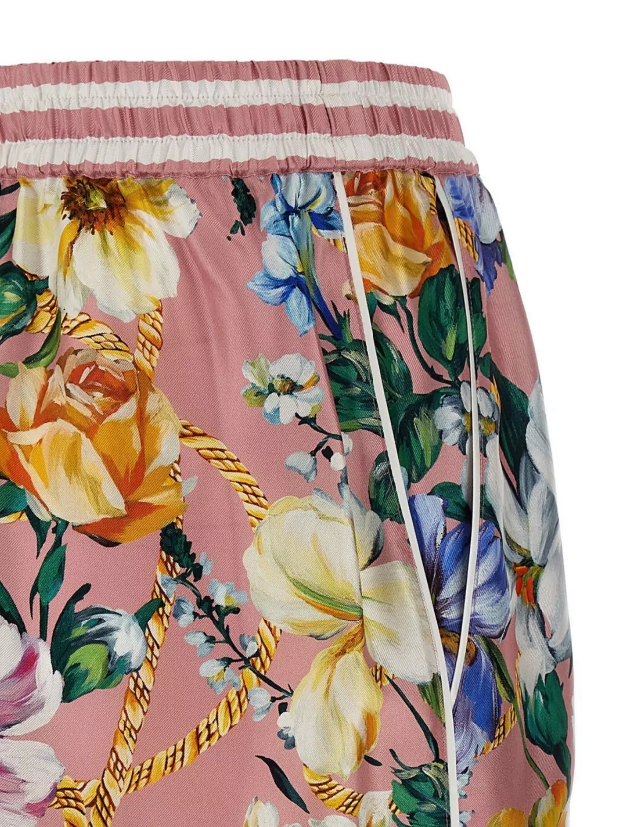 Shop Dolce & Gabbana Elastic Waistband Floral Bermuda Shorts With Drawstring