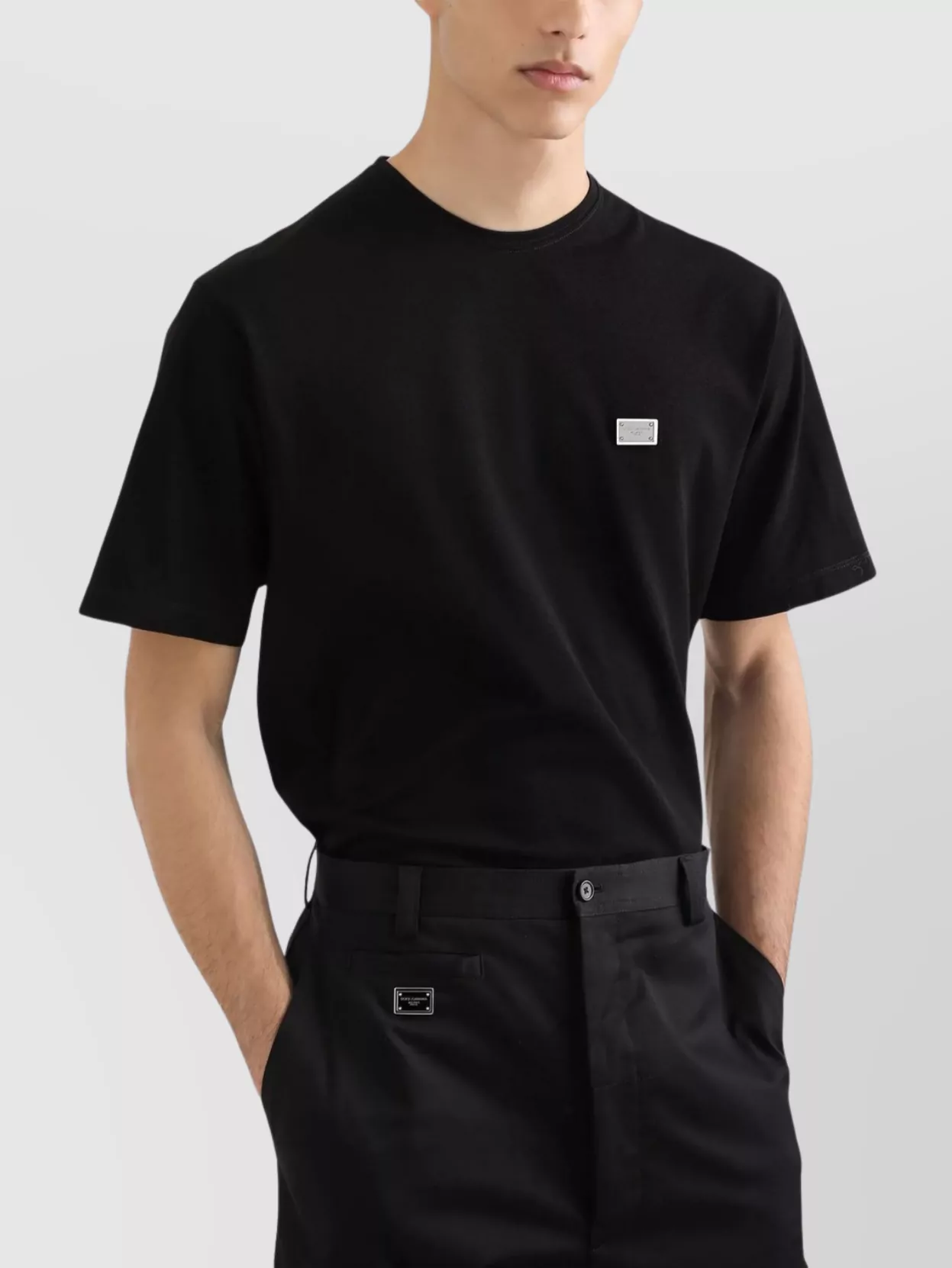 Dolce & Gabbana Cotton T-shirt With Metal Plaque Featuring Front Logo
