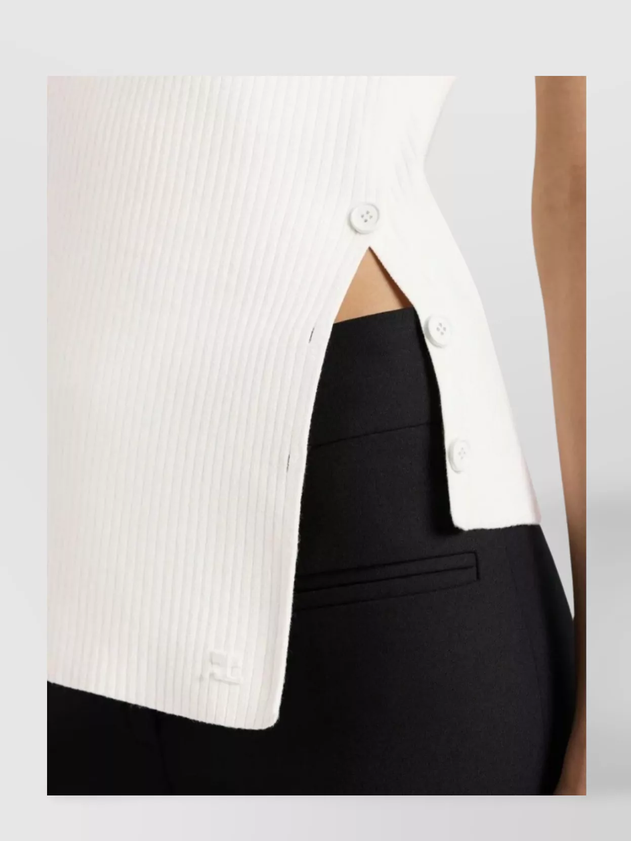 Courrèges Asymmetric Ribbed Knit Buttoned Top