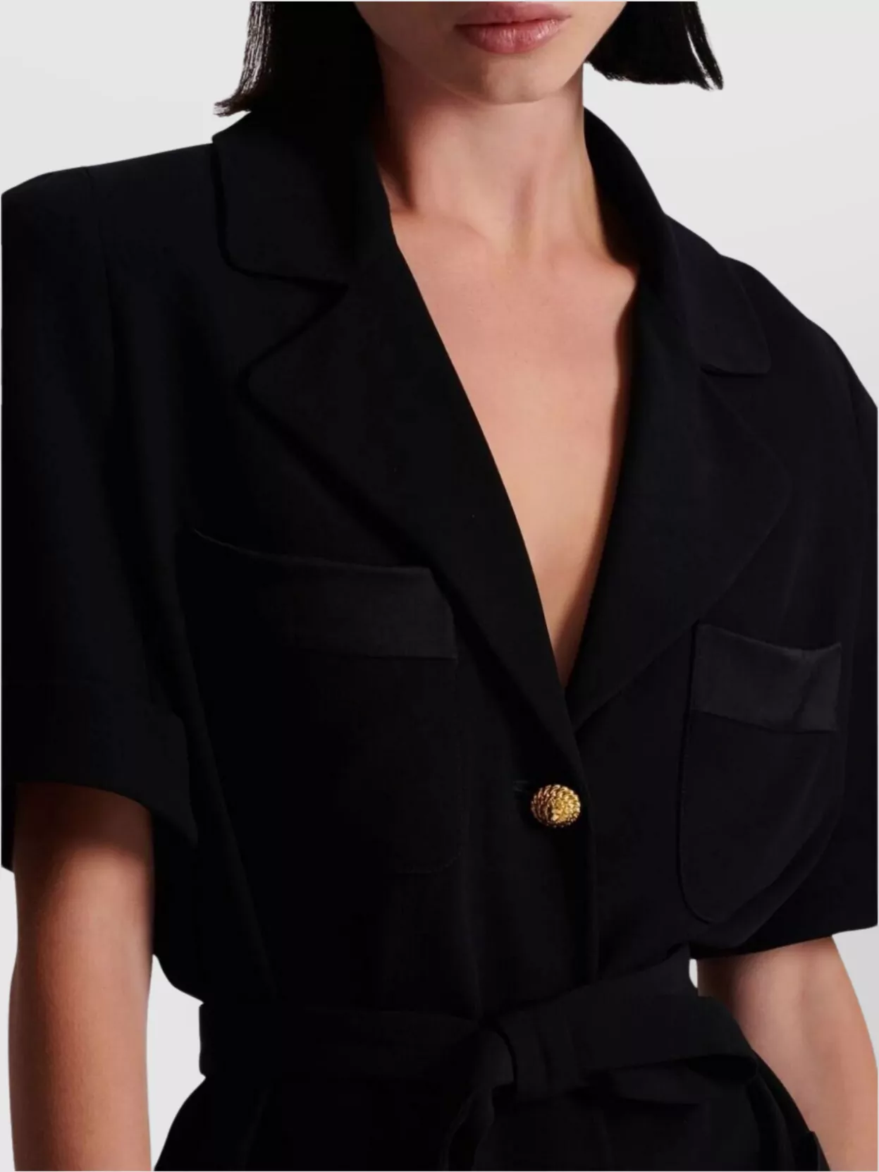 Balmain Belted Lapel Collar Shirt Pockets In Black
