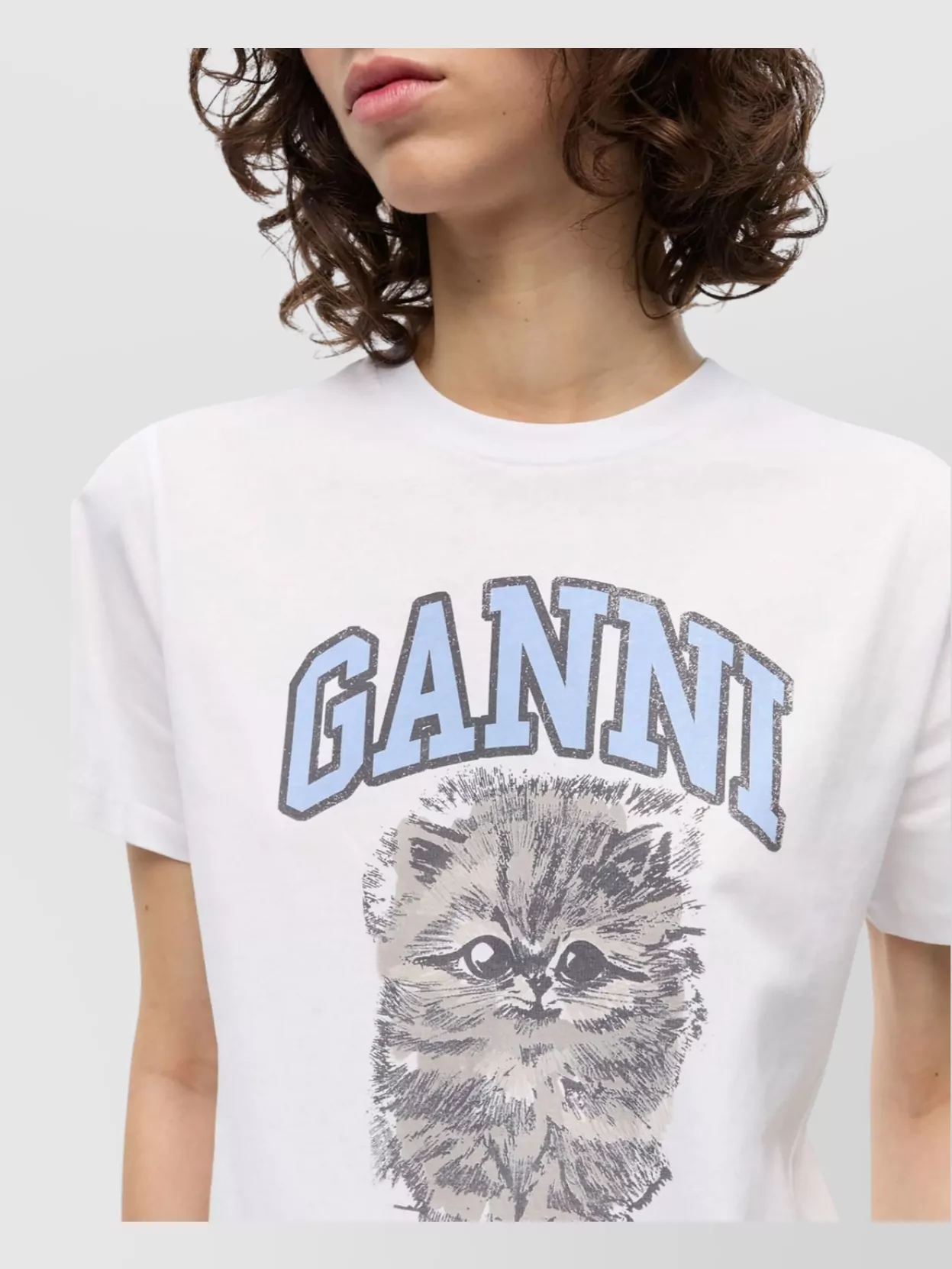 Ganni Kitten Crewneck T-Shirt Graphic Print
