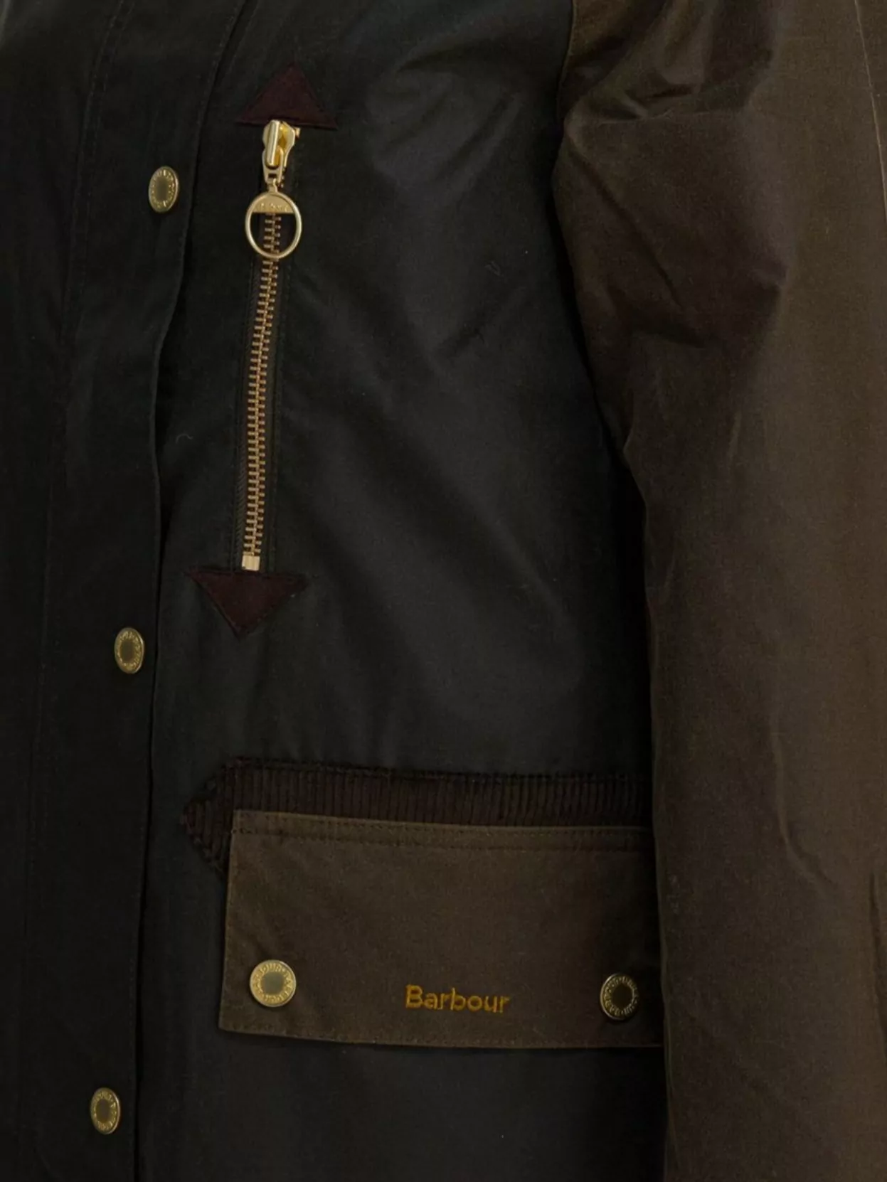 Barbour Long Jacket With Contrast Sleeves And Corduroy Collar
