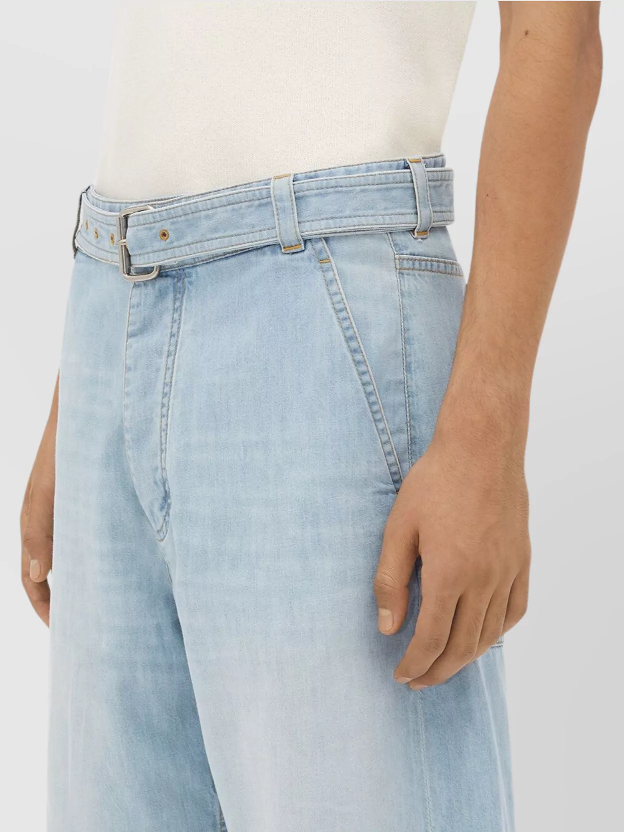Bottega Veneta Knee Length Bleached Denim Shorts With Five Pockets