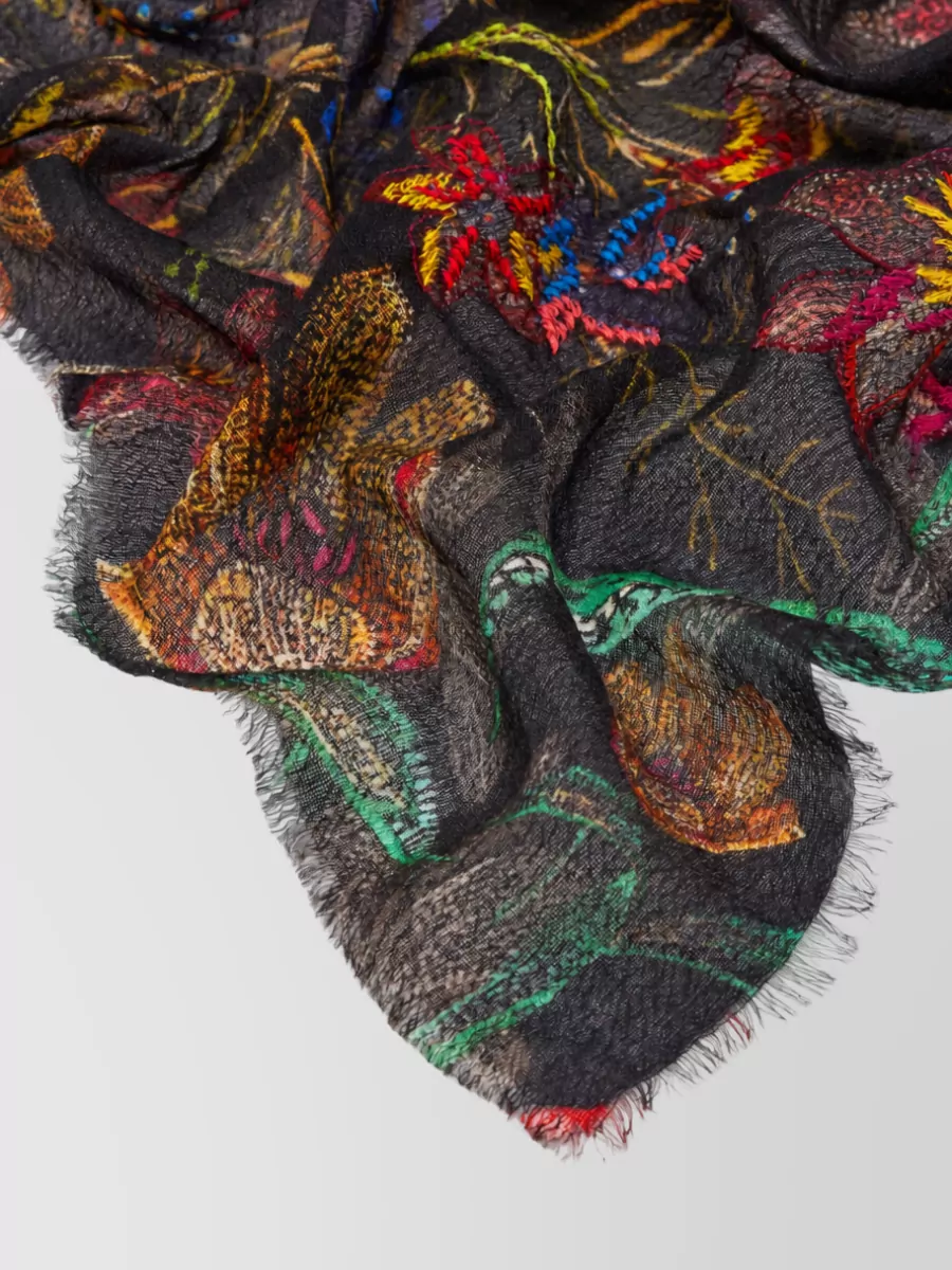 Faliero Sarti Floral-Embroidered Wool Scarf