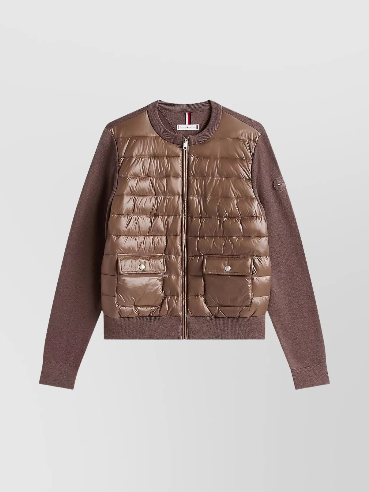 Tommy Hilfiger Quilted Knit Mix Jacket Front Pockets In Brown