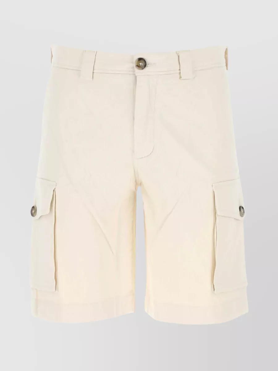 Shop Woolrich Cotton Bermuda Shorts With Multiple Pockets In Cream