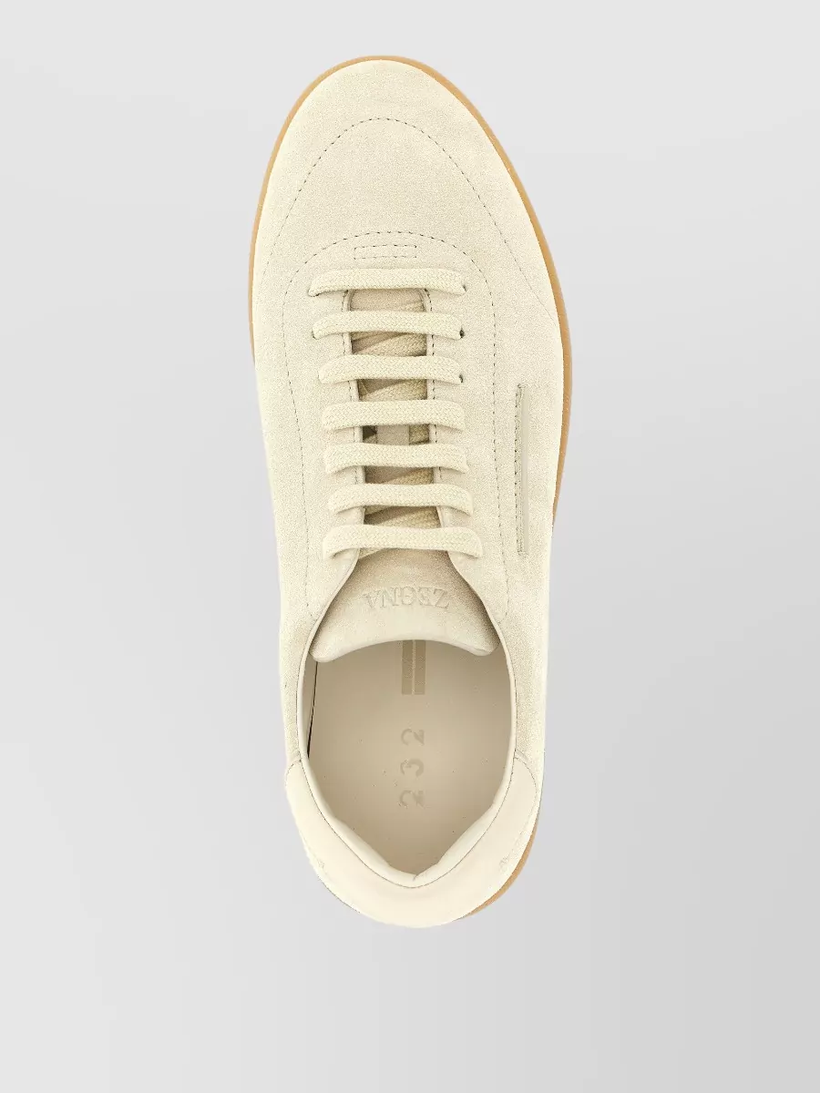 Zegna 232 Low Top Suede Sneakers Rubber Sole In Neutral