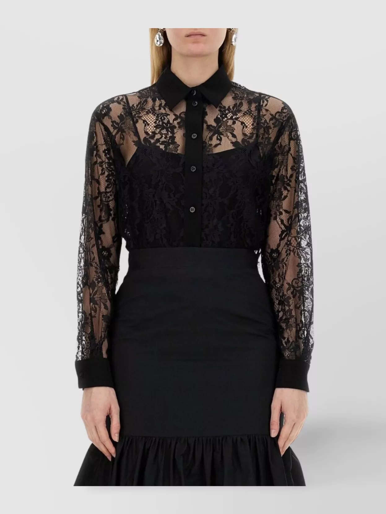 Moschino Sheer Lace Collared Shirt With Long Sleeves