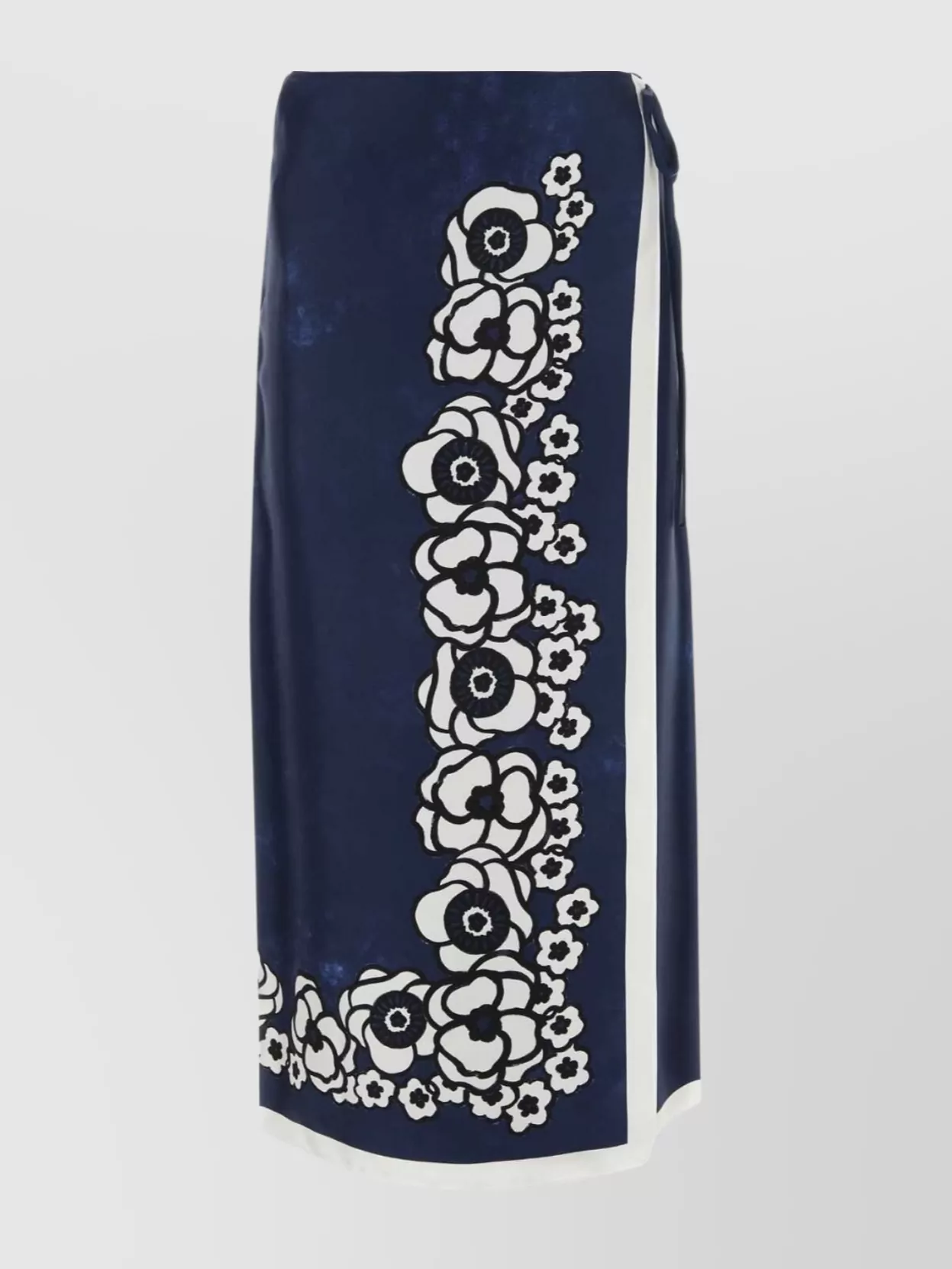 Shop Prada Flowing Skirt With Unique Hem And Floral Detail In Blue