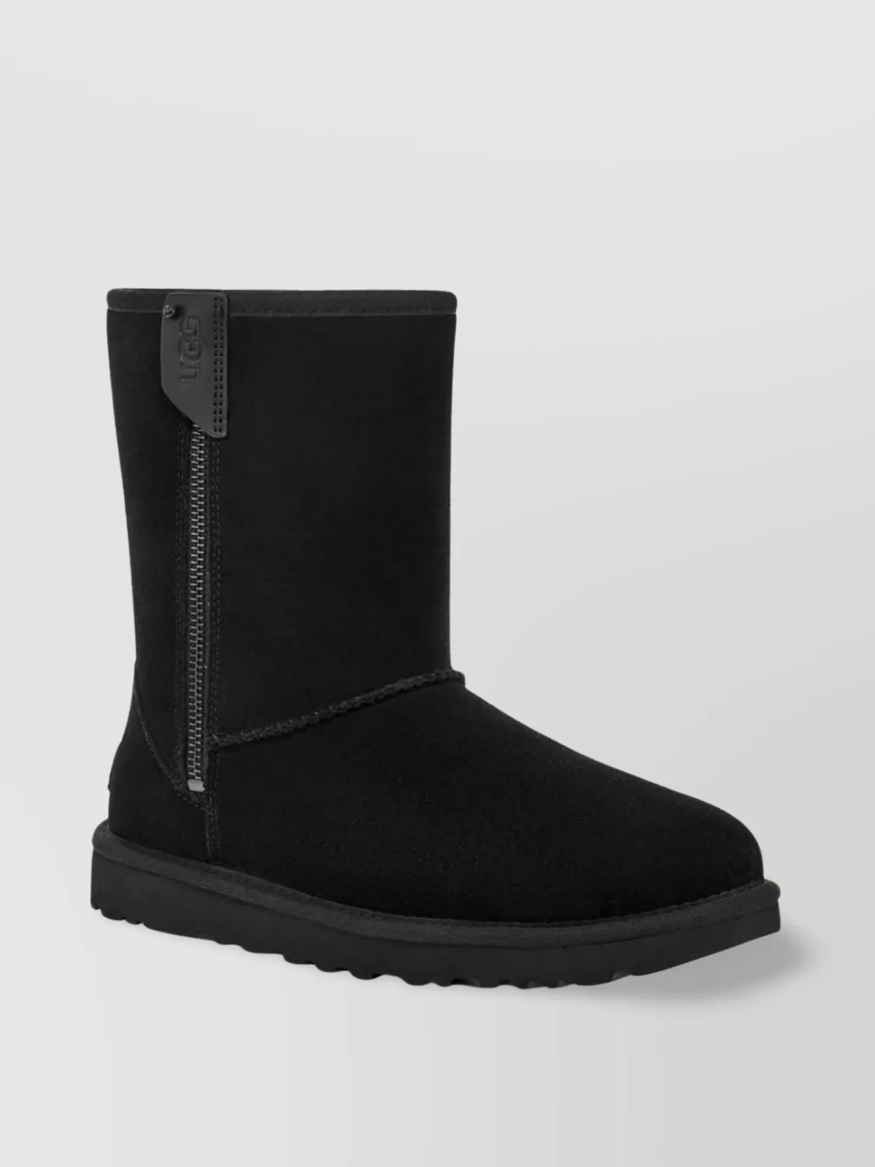 Ugg Short Zipper Round Toe Ribbed Sole Boots