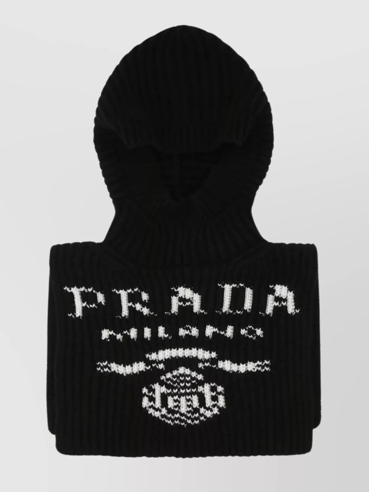 Shop Prada Ribbed Cashmere Balaclava Logo Placement