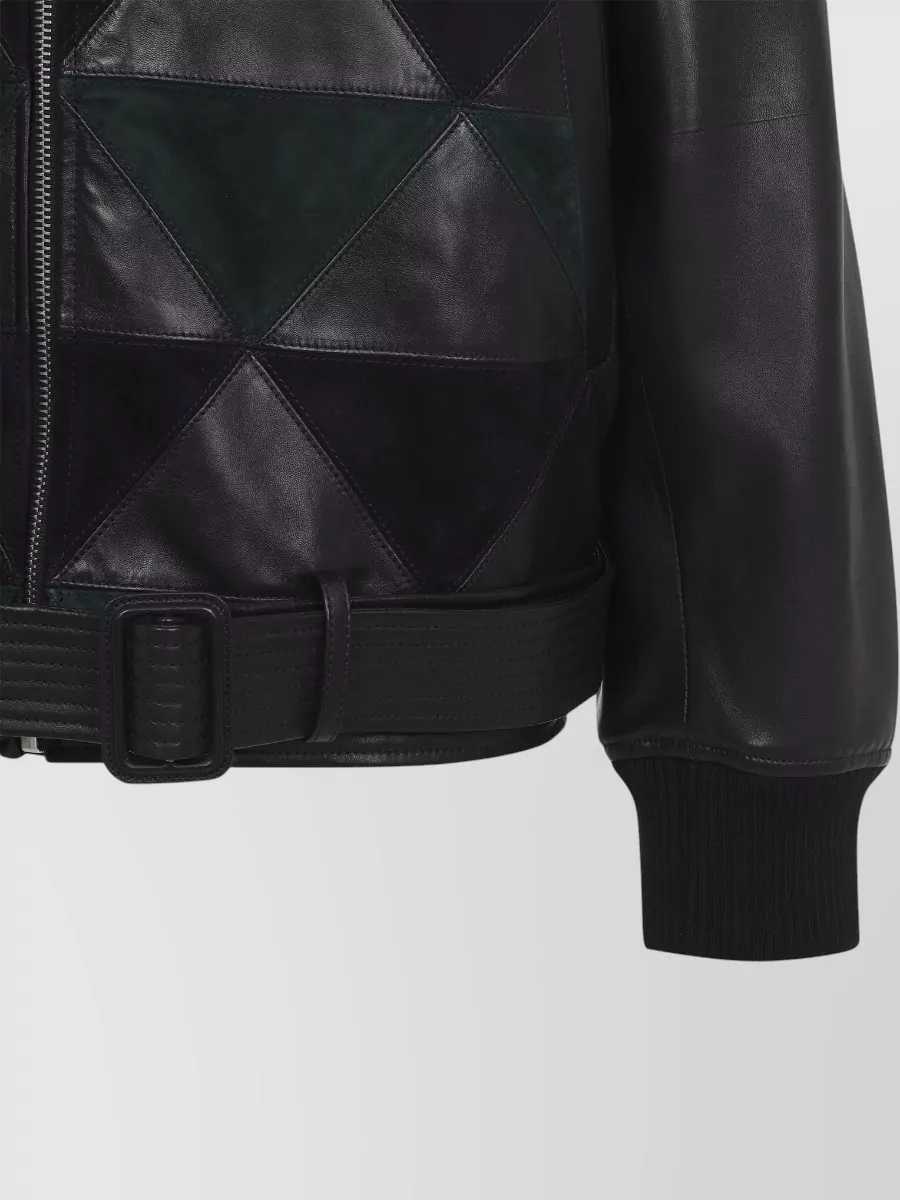 Lanvin Leather Blouson Geometric Pattern Belted Waist