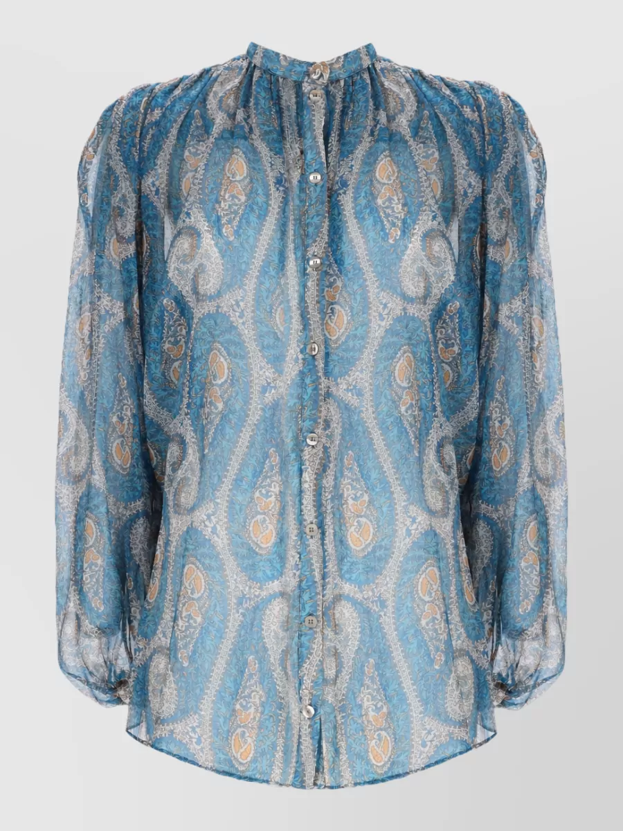 Etro Paisley Print Shirt High Neck Sheer