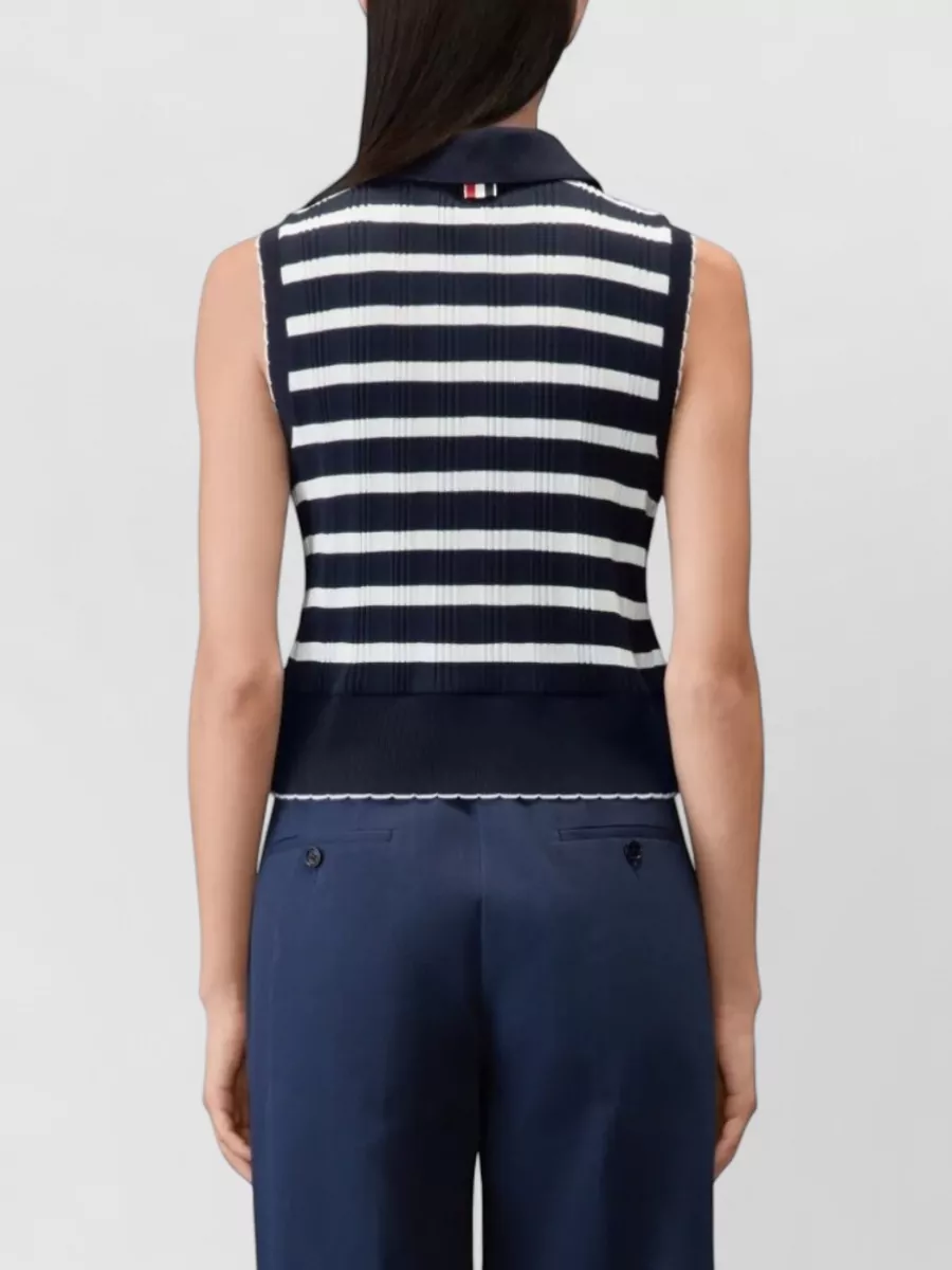 Thom Browne Striped Ribbed Polo Top
