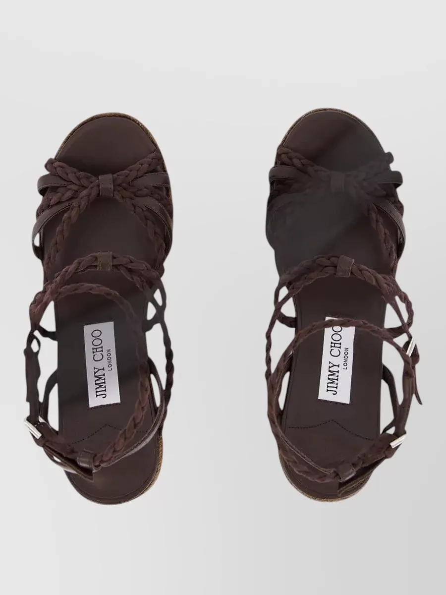 Jimmy Choo Nyra Braided Strap Leather Wedge Espadrilles