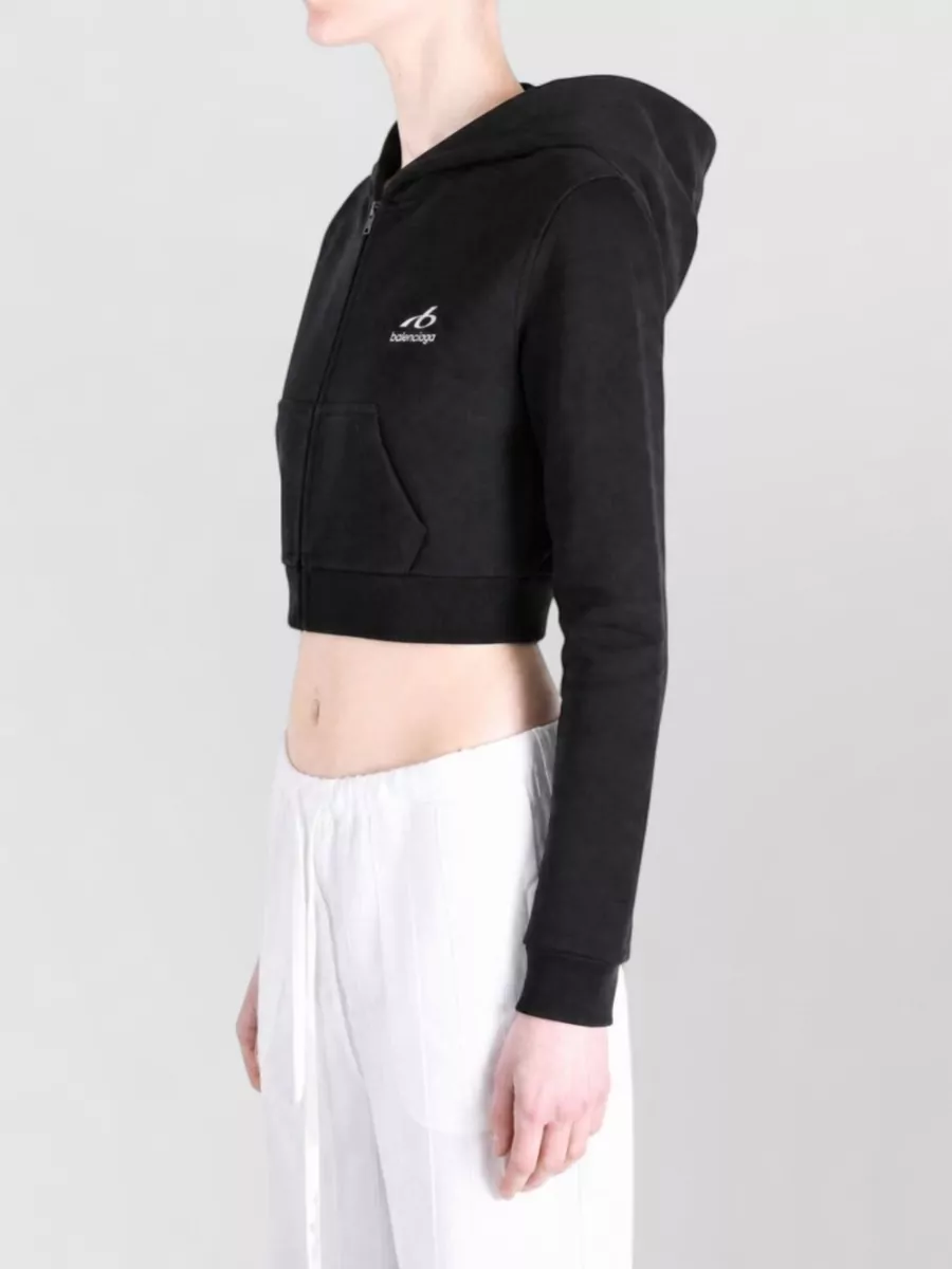 Balenciaga Cotton Logo Print Cropped Hooded Sweatshirt