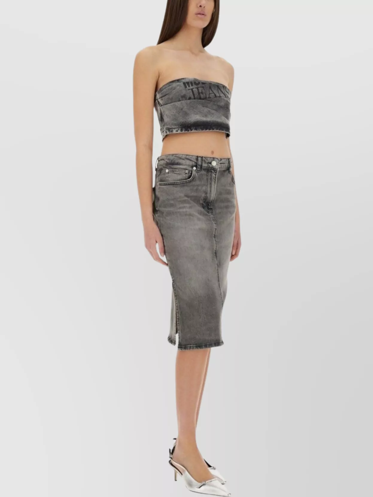 Moschino Strapless Cropped Denim Texture Top