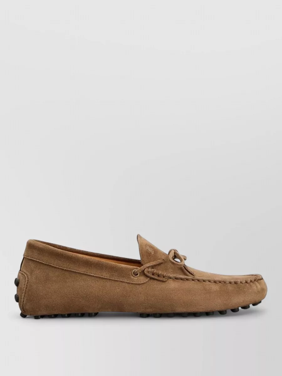 Tod's Suede Gommino Loafers Lace Detail Bow