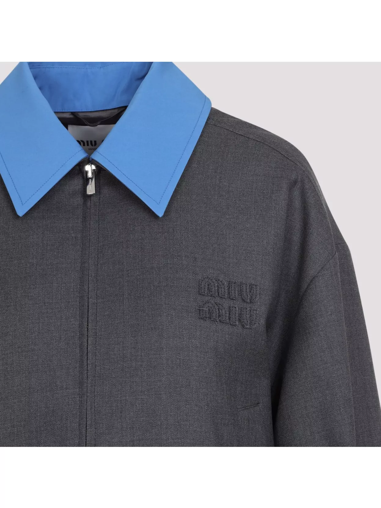Miu Miu Cropped Wool Jacket Pointed Collar In Grey