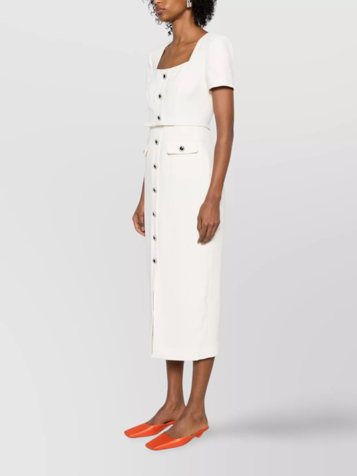 Self-Portrait Long Dress With Belted Waist And Patch Pockets