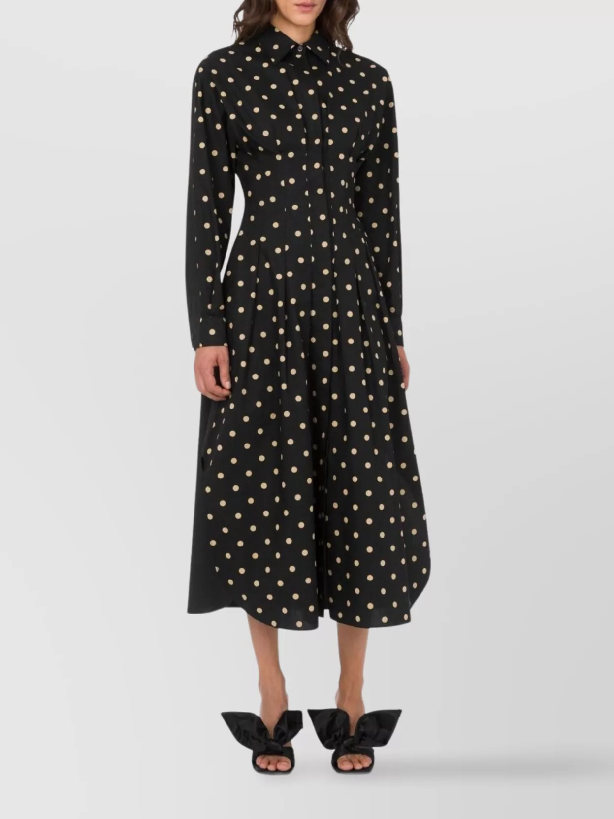 Moschino Pleated Polka Dot Dress With Long Sleeves In Black