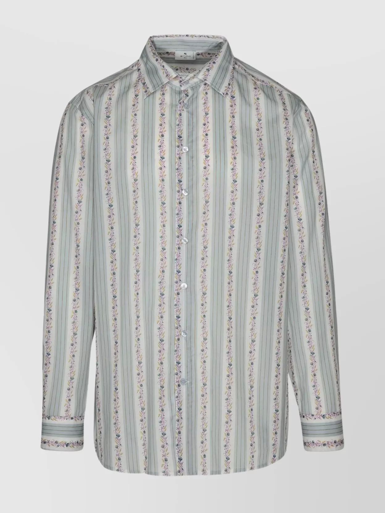 Shop Etro Teal Cotton Shirt With Long Sleeves