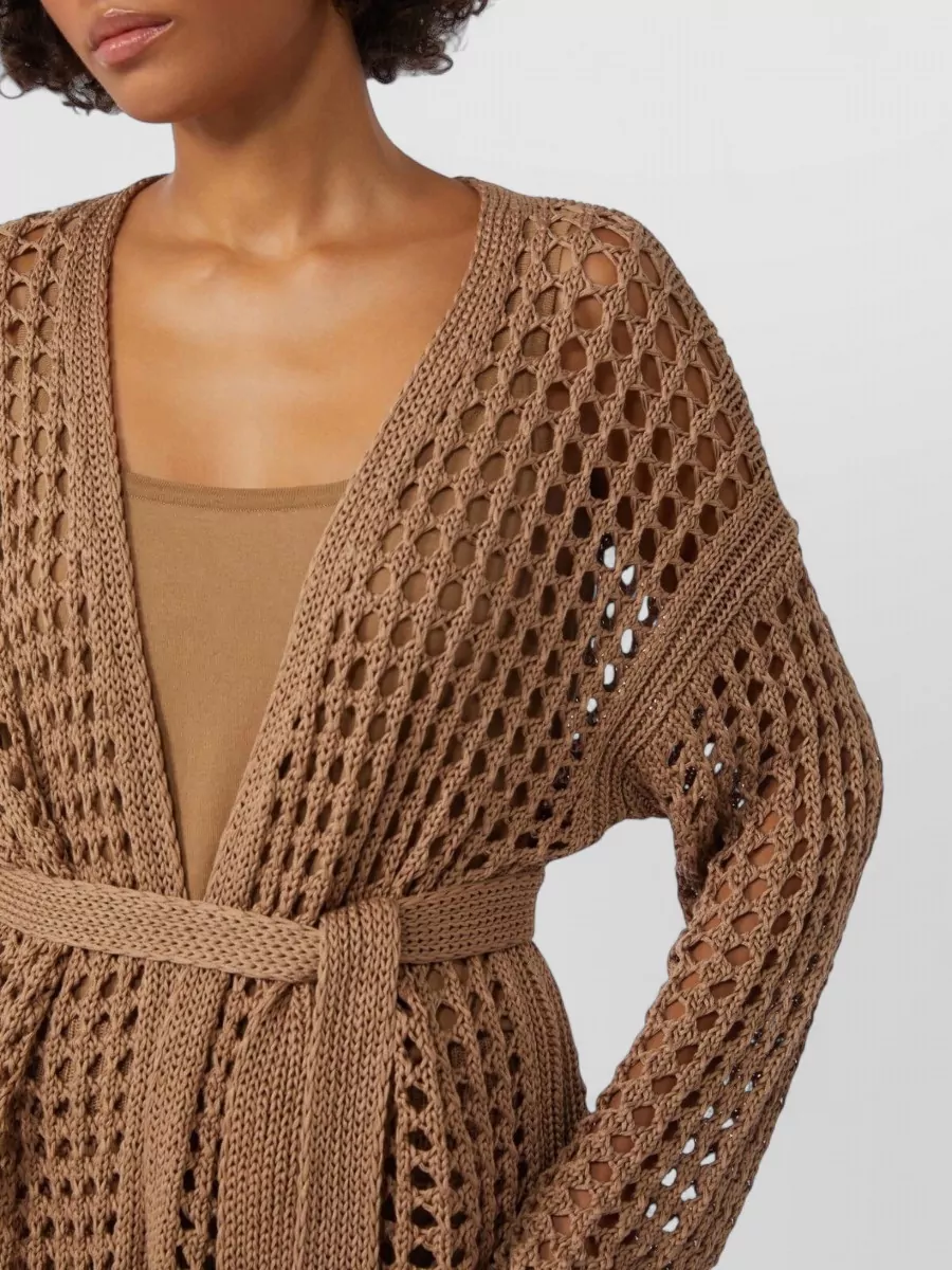 Max Mara Mesh Cotton Belted Long-Sleeve Cardigan
