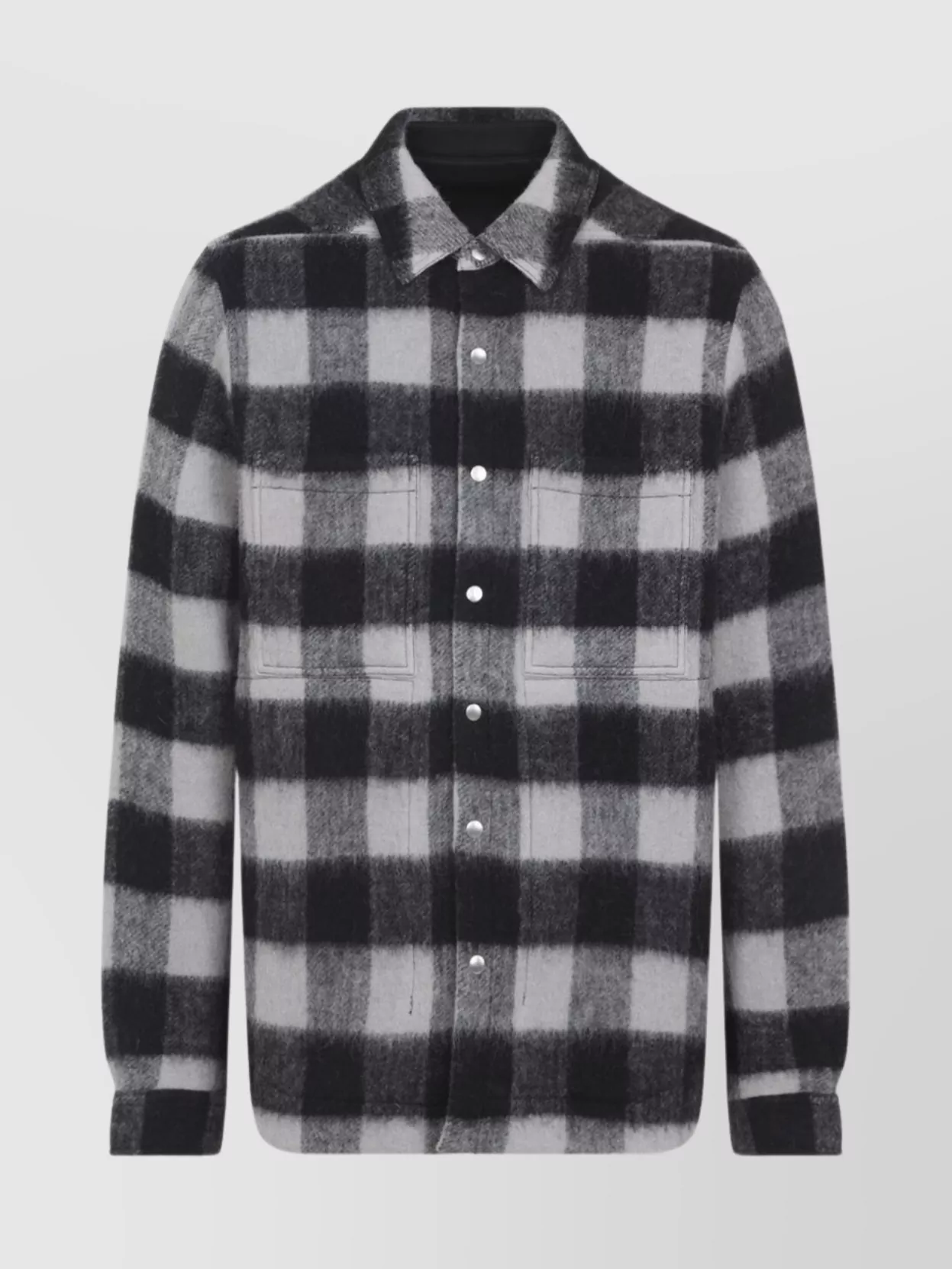 Rick Owens Checked Pattern Long Sleeve Outer Shirt In Gray