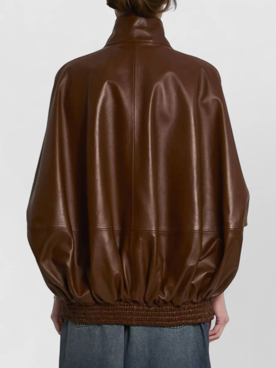 Balenciaga Lamb Leather Short Sleeve Bomber Jacket