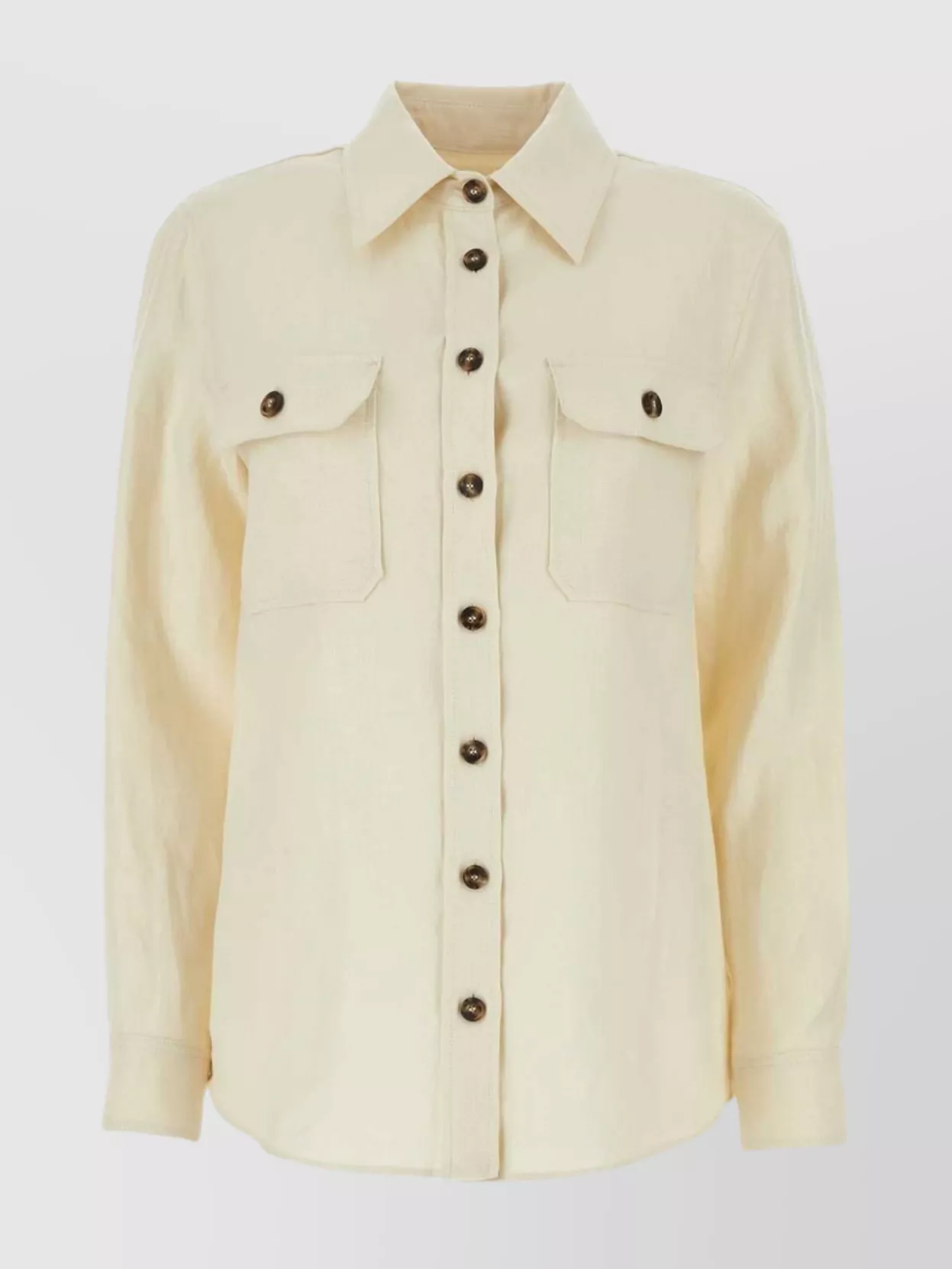 Shop Weekend Max Mara Linen Valda Shirt With Buttoned Cuffs And Chest Pockets