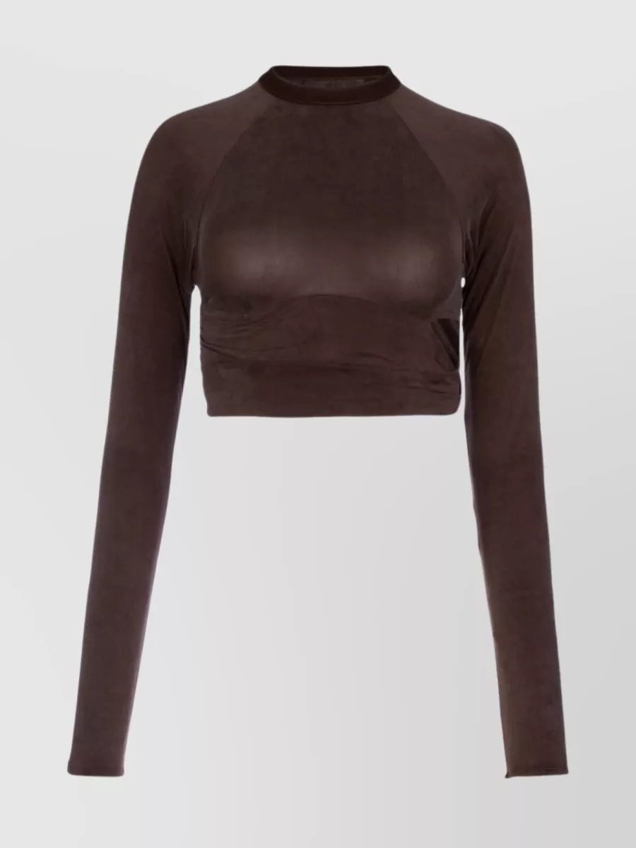 Shop Jacquemus Cut-out Sleeve Crop Top In Burgundy