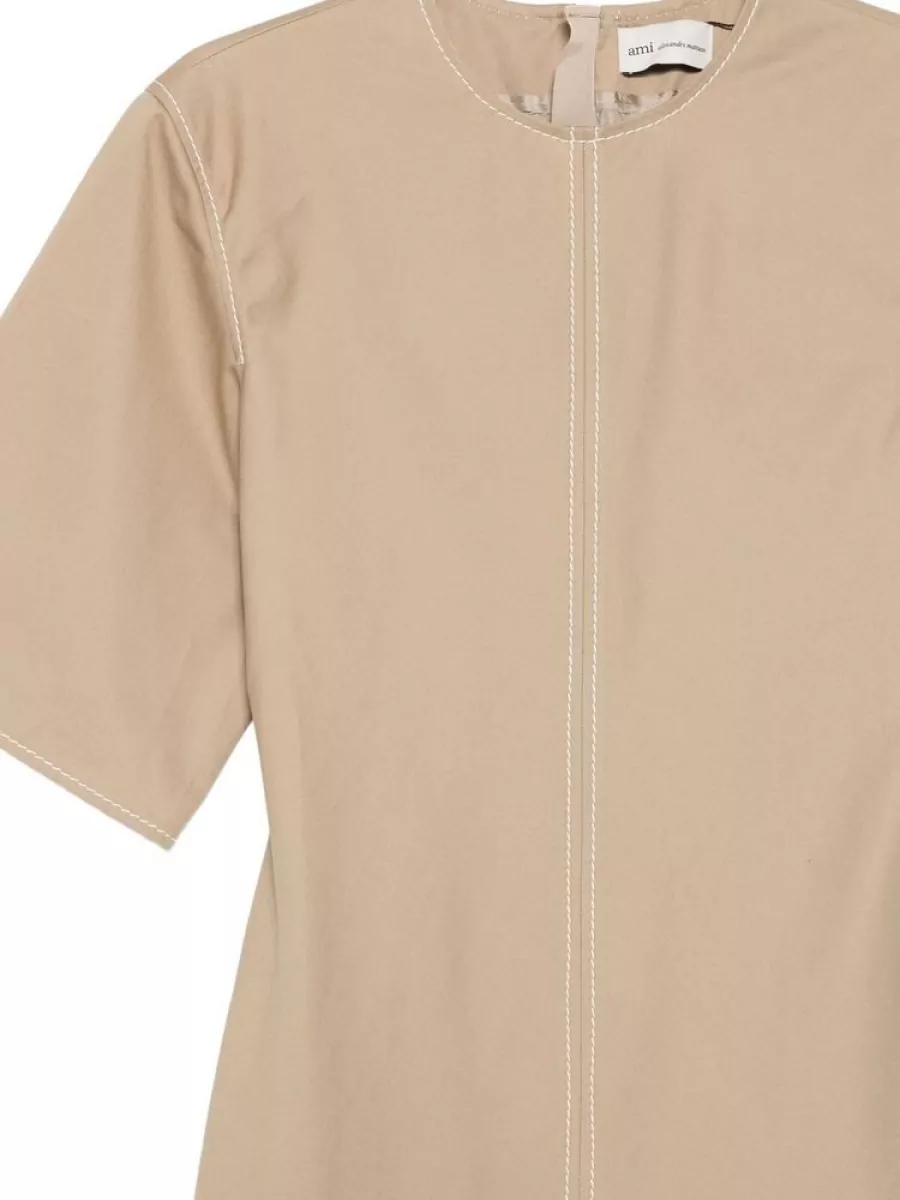 Ami Paris Cotton Long Fitted Midi Dress