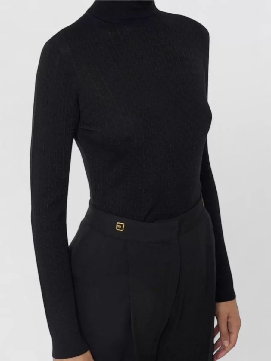 Elisabetta Franchi Ribbed Turtleneck Wool Blend Long-Sleeve Sweater