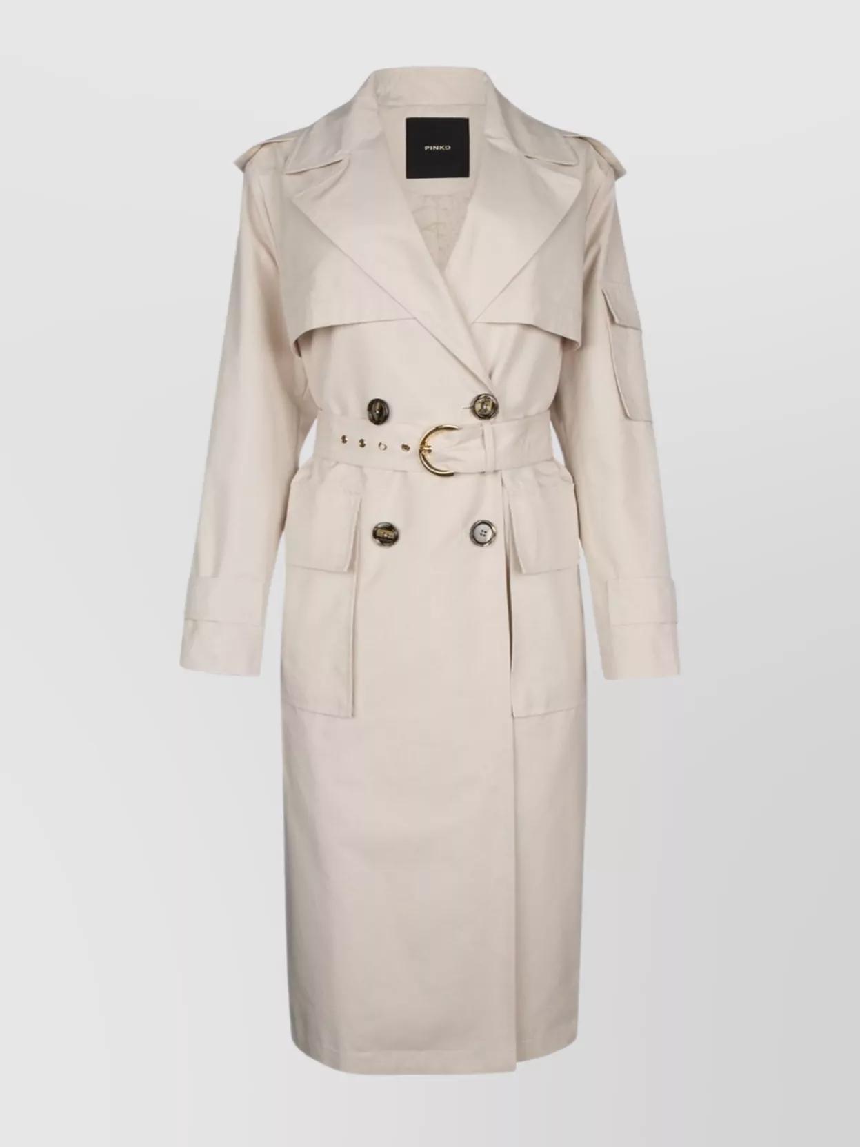 Shop Pinko Belted Coat With Back Vent In Beige