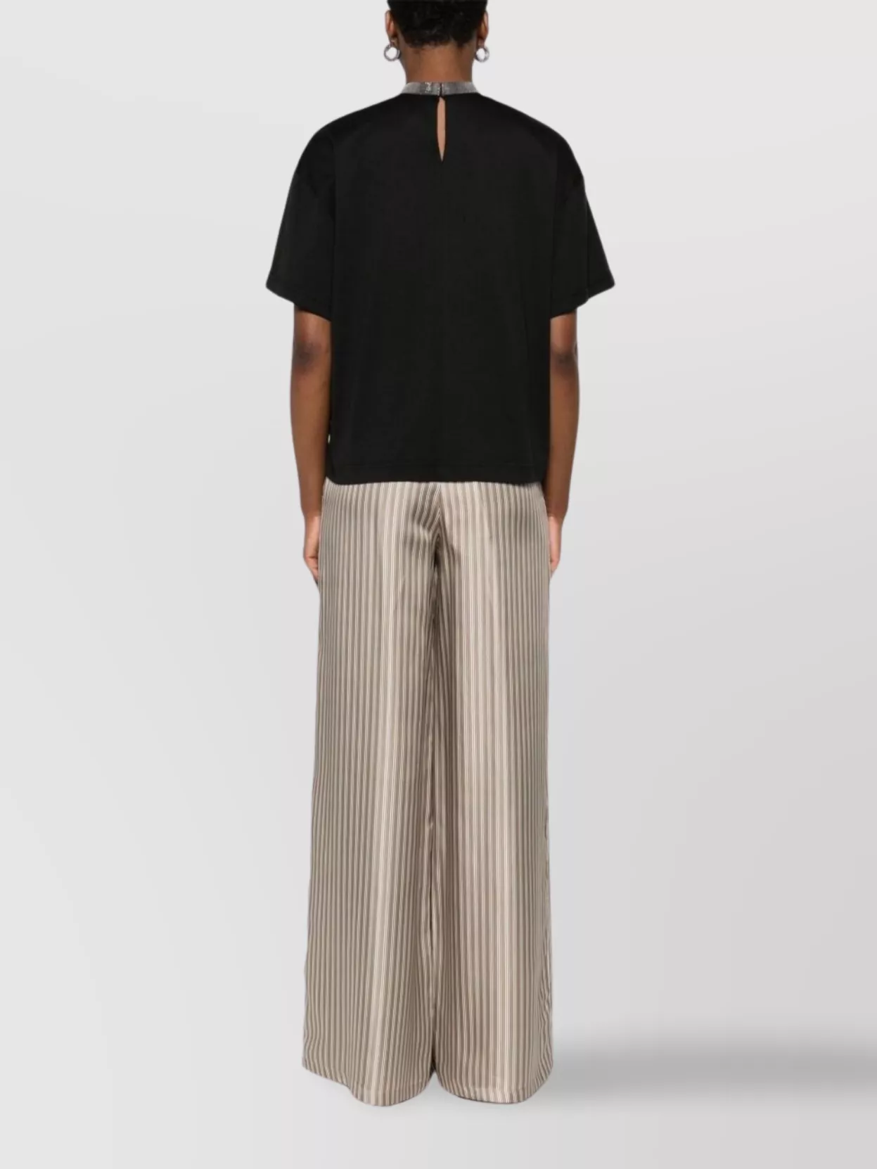 Fabiana Filippi Cotton High-Neck Top Metallic Collar Detail
