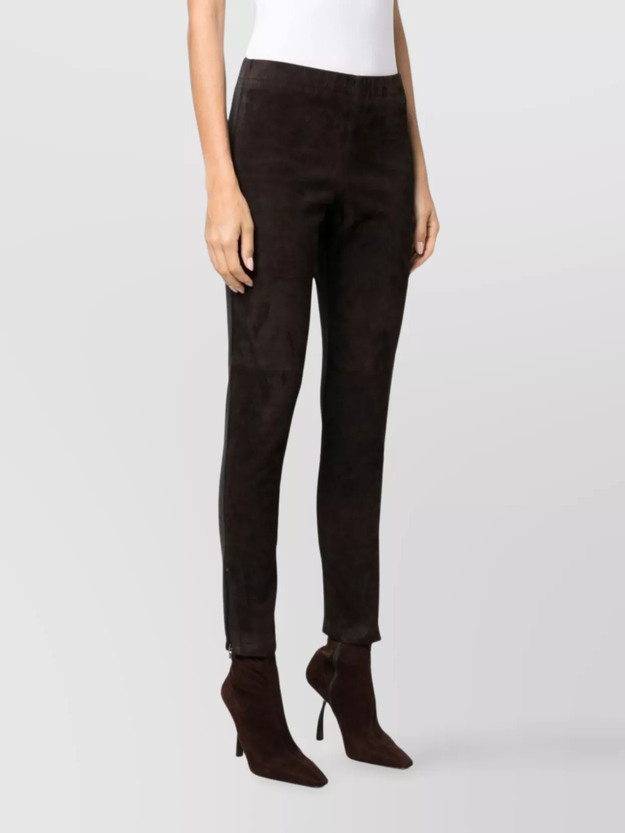 P.a.r.o.s.h Slim-cut Ankle-length Trousers In Goat Suede In Brown