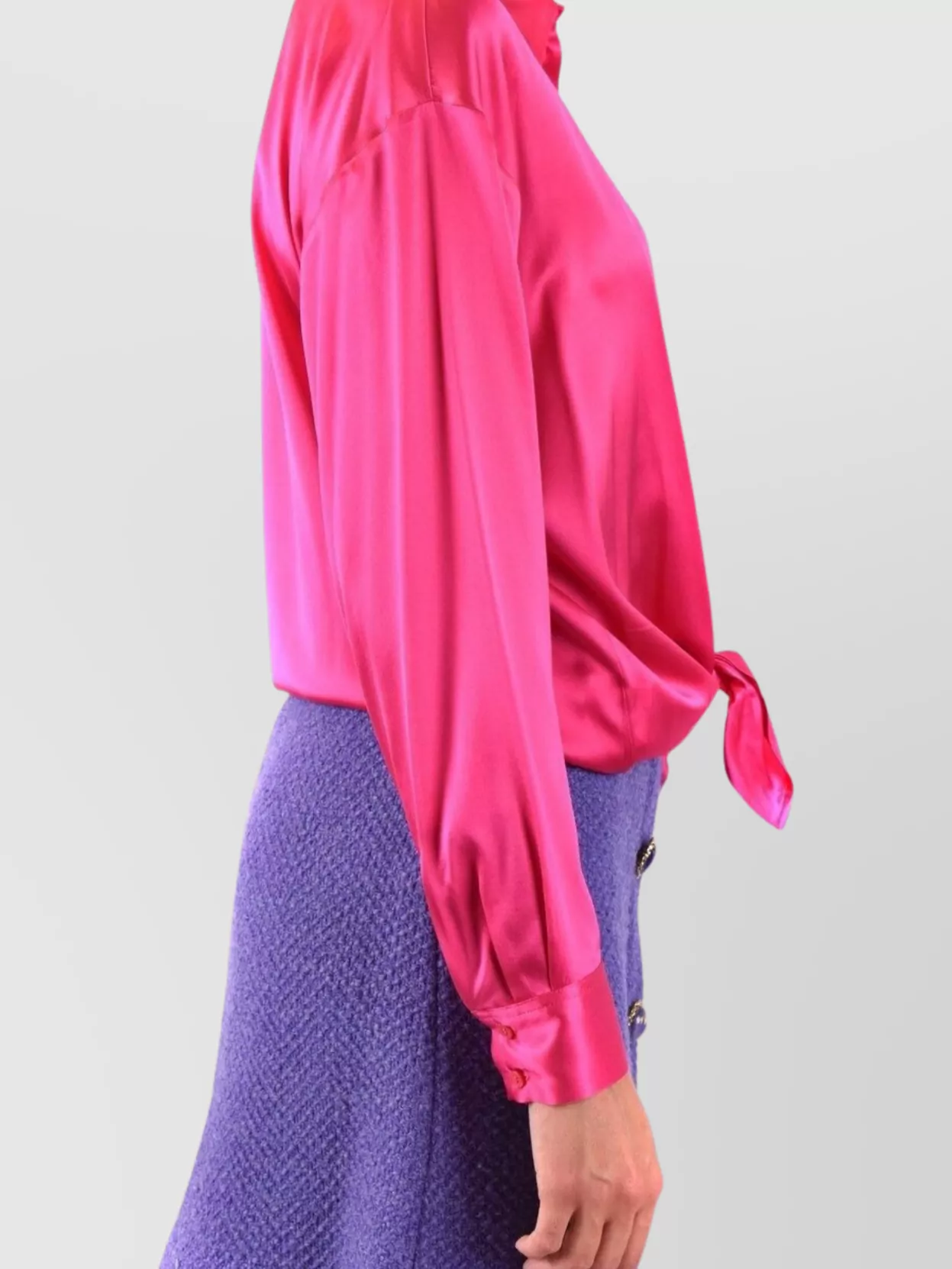 Pinko Satin Collared Tie-Front Long Sleeve Shirt