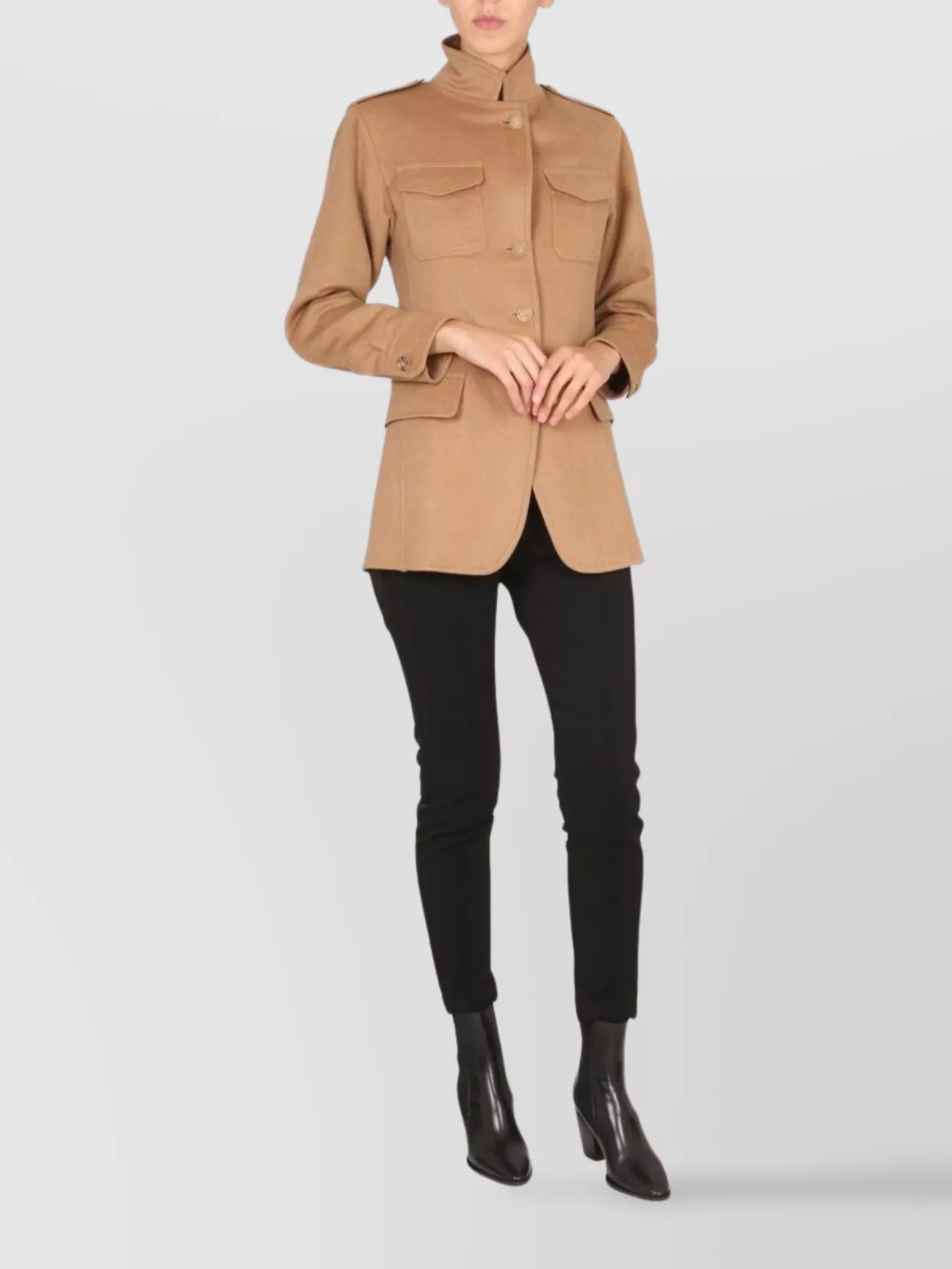 Max Mara Peonies Jacket With High Collar And Pockets In Brown