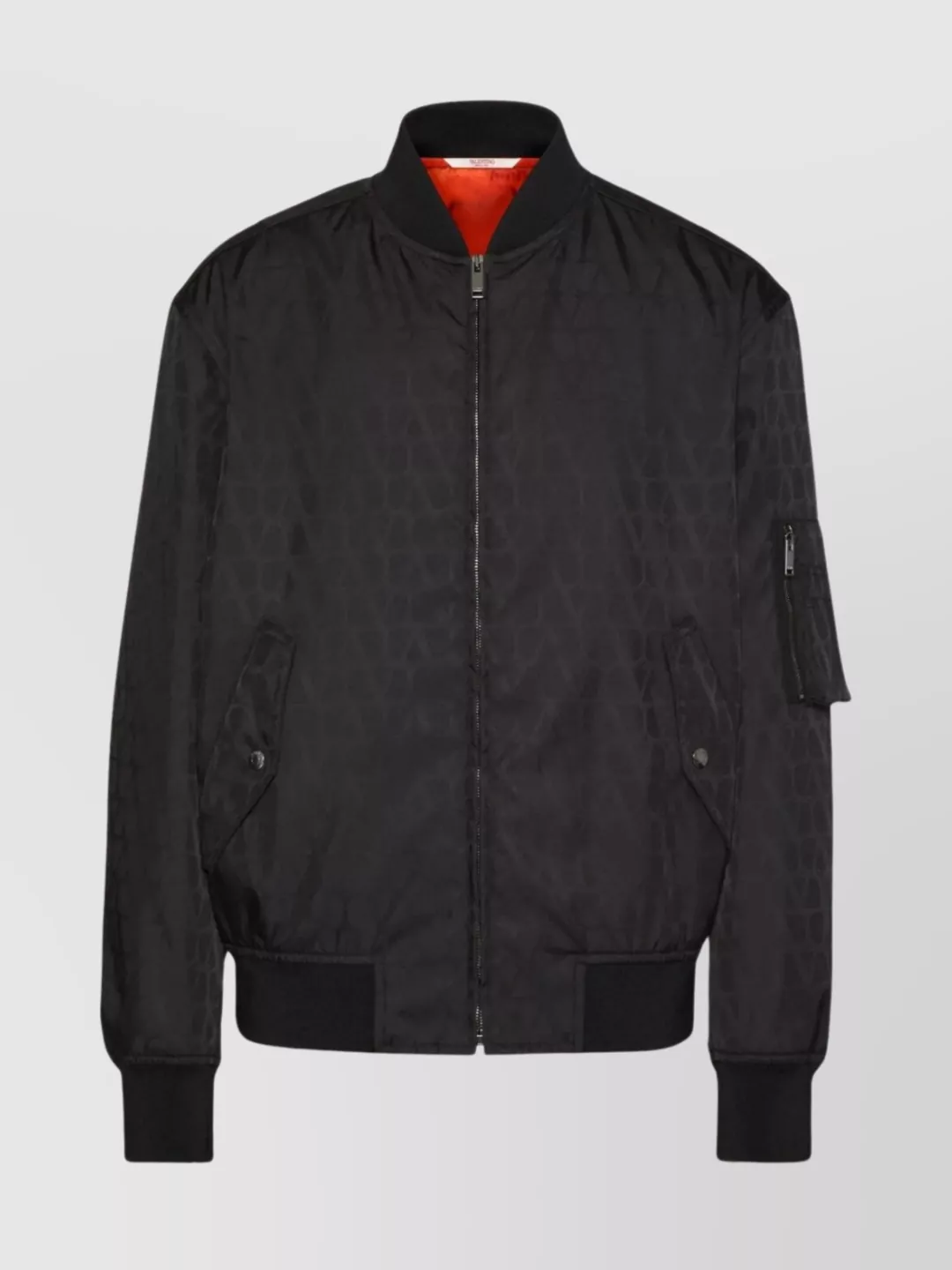 Shop Valentino Printed Nylon Bomber Jacket In Black