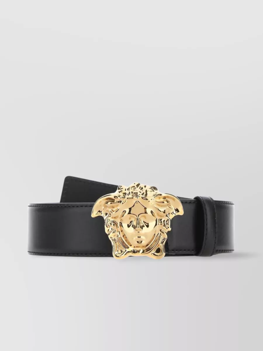 Shop Versace Medusa Emblem Leather Belt In Black