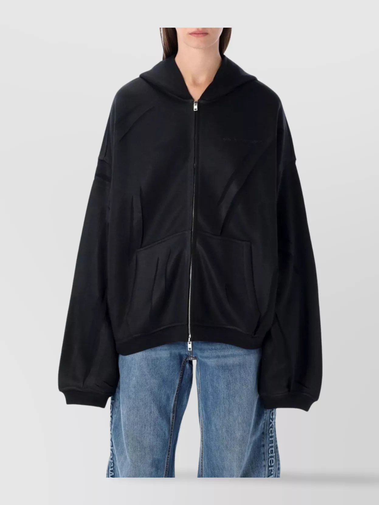 Alexander Wang Hooded Zip Jacket Crinkled Texture In Black