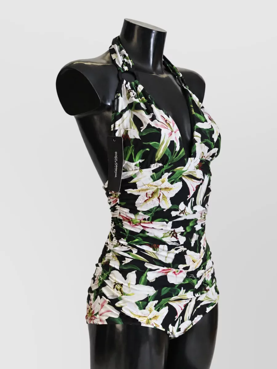 Dolce&Gabbana Floral-Print Halterneck Ruched Swimsuit