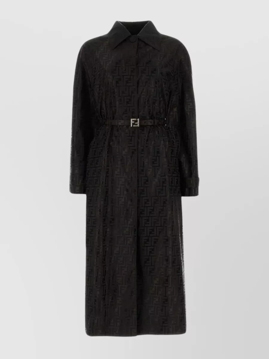 Shop Fendi Waist Belted Mid-length Trench With Metal Detail In Black