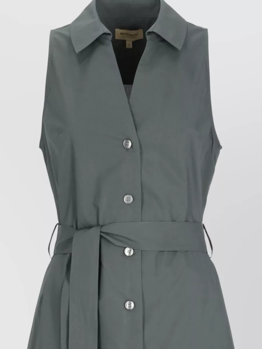 Woolrich Cotton Sleeveless Belted Midi Dress
