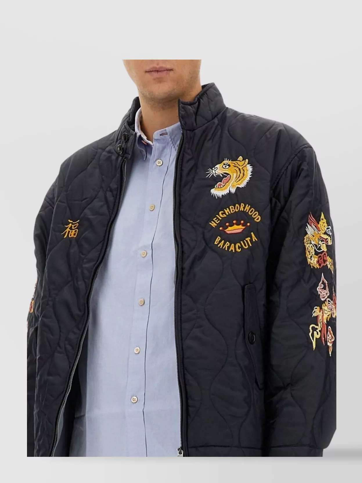 Baracuta Quilted Stand Collar Jacket With Embroidered Accents