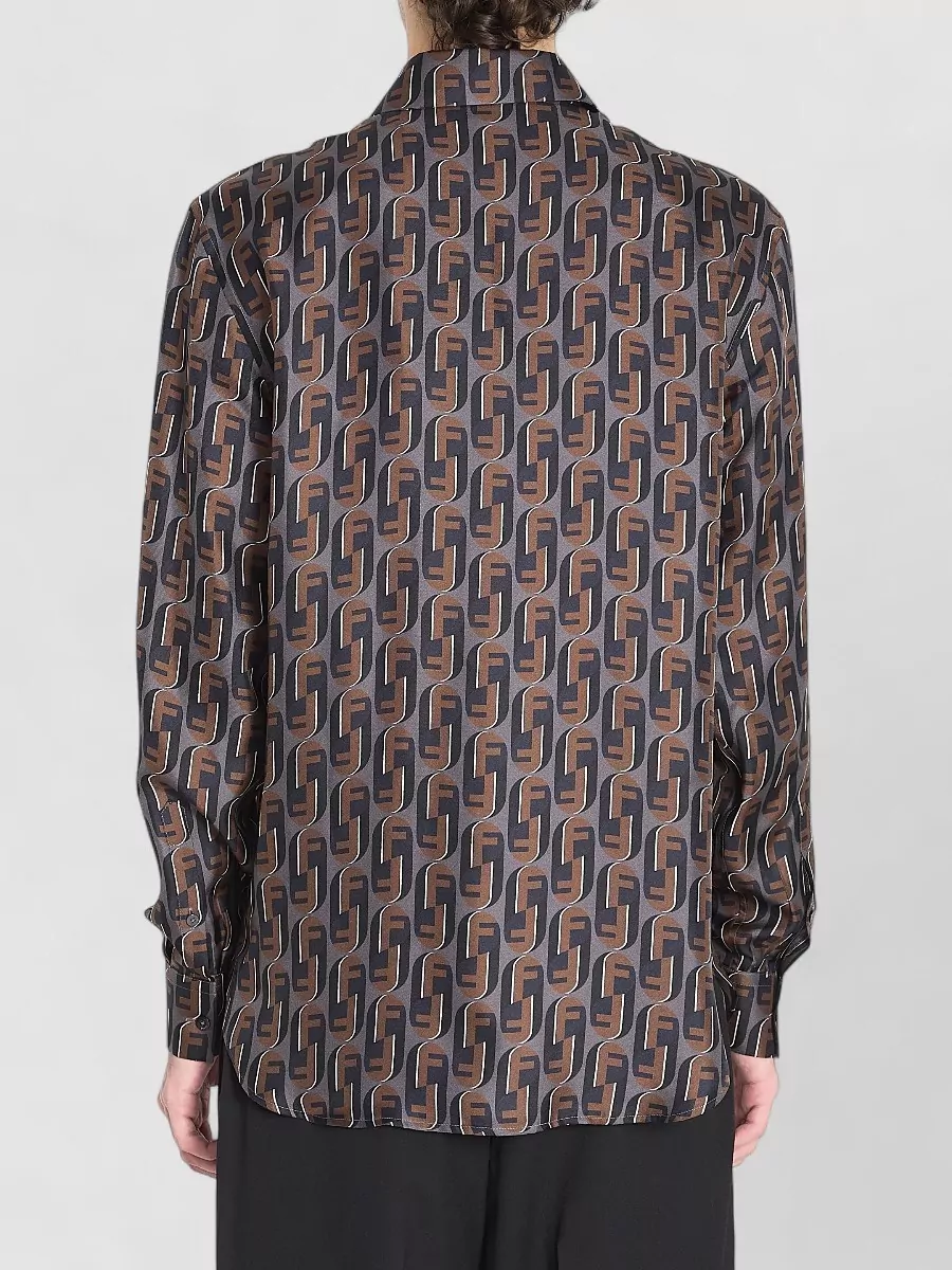 Fendi Silk Shirt Geometric Pattern Long Sleeves