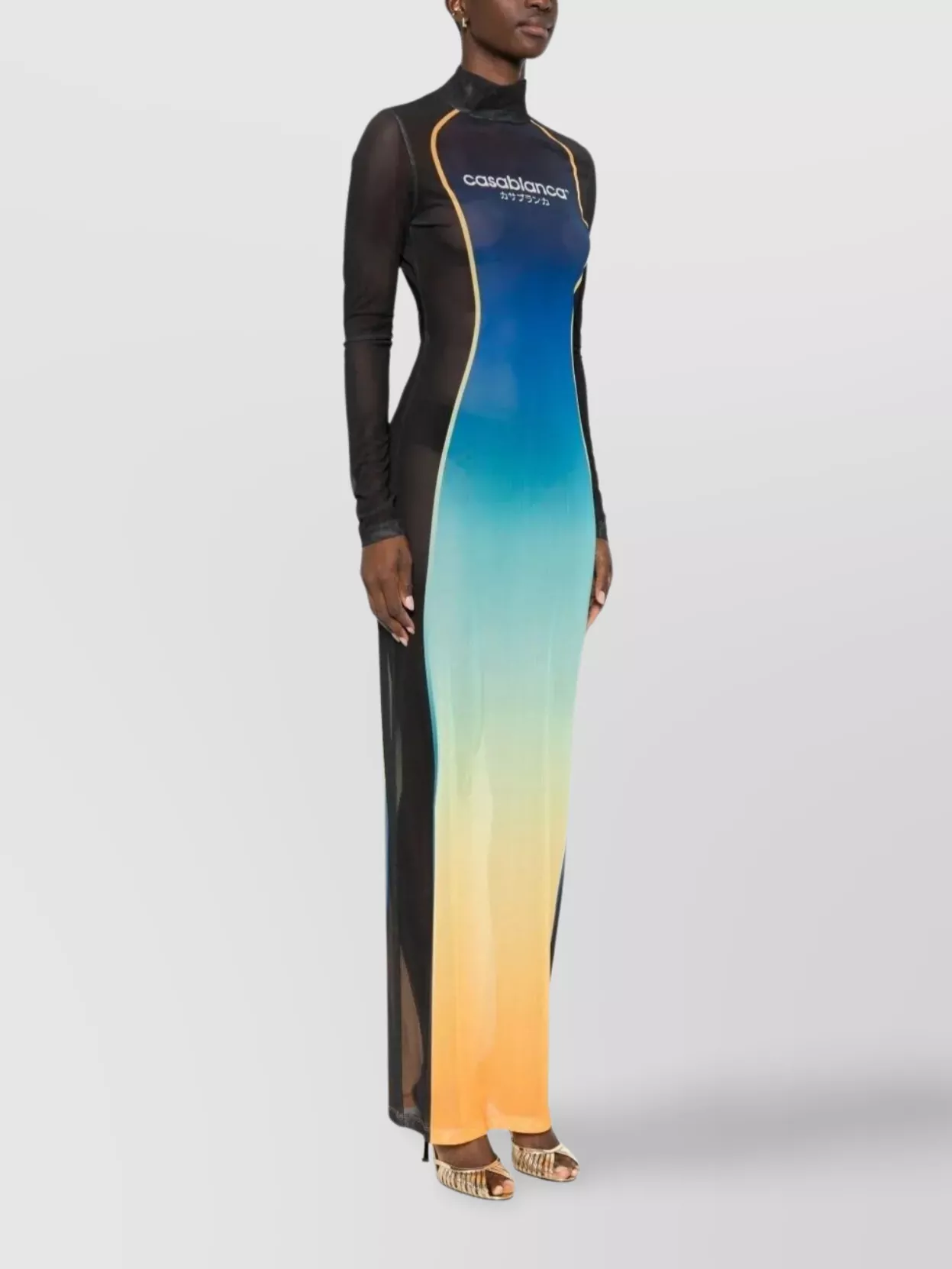 Casablanca High Neck Mesh Dress With Sheer Panels
