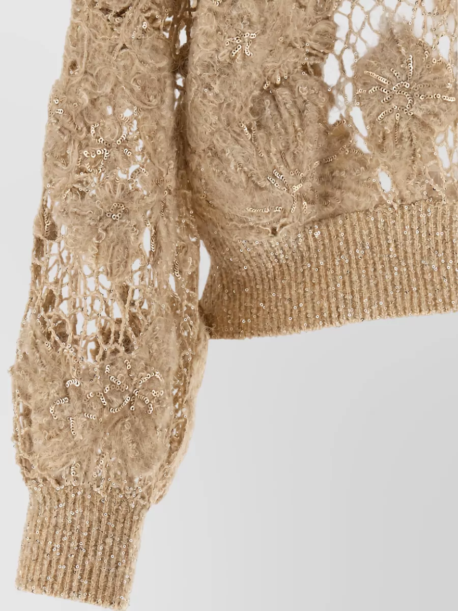 Brunello Cucinelli Mohair Blend Embroidered Fine-Knit Sweatshirt